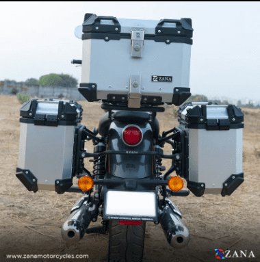 Zana Panniers ( 36 LTR ) Aluminium L-Flat Silver With Frame For Super Meteor 650 ZI-8500 LS