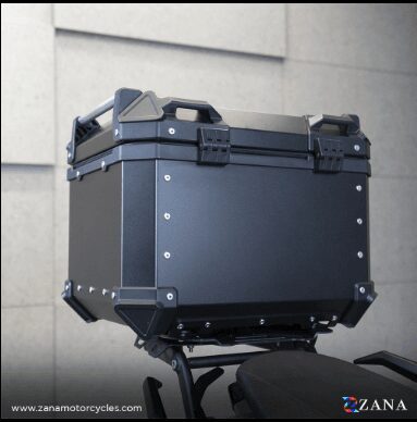 ZANA - Universal Top Box Aluminium (55 ltr) L-Flat Black With Back Rest Cushion ZI-TB-012