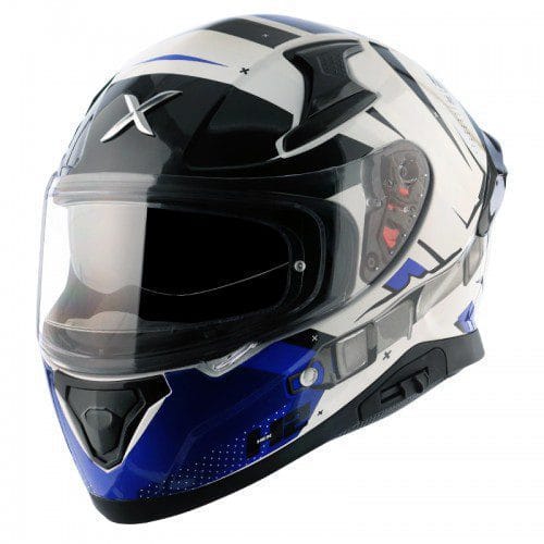 Apex Hex-2 White Blue Full-Face Helmet