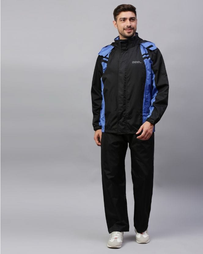 Go Hike Black & Blue Stylish Raincoat Set for Men