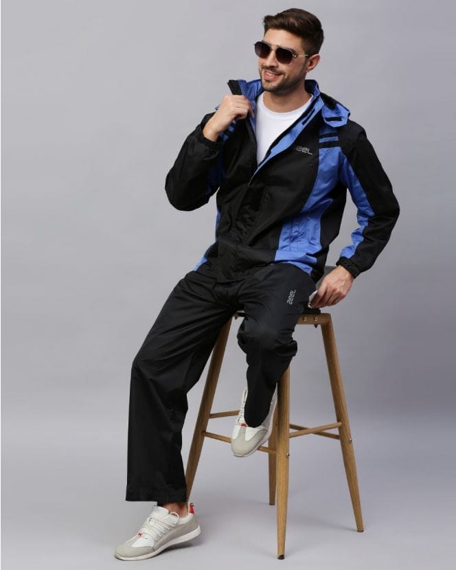 Go Hike Black & Blue Stylish Raincoat Set for Men