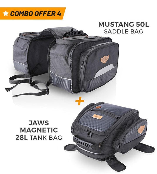 Mustang 50L Saddle Bag+Jaws Magnetic 28L Tank Bag