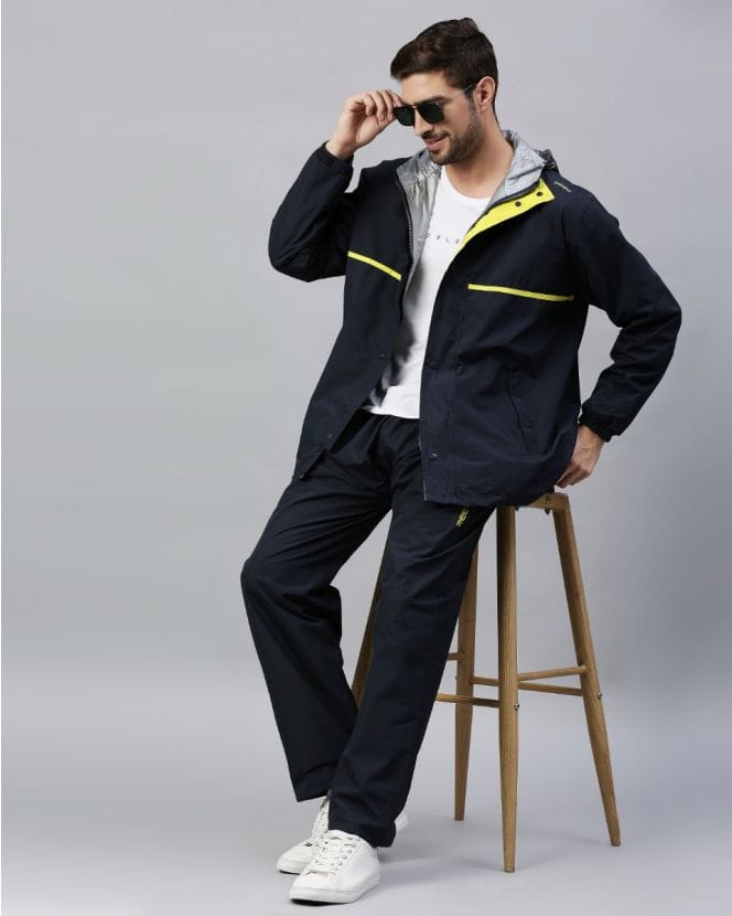 Navy and Lime Color Rain Coat Set for Men