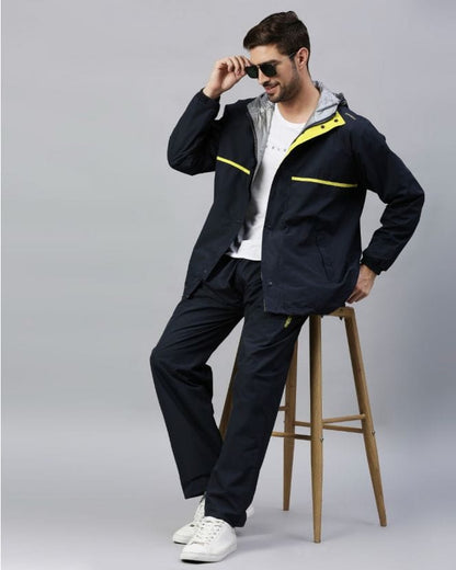 Navy and Lime Color Rain Coat Set for Men