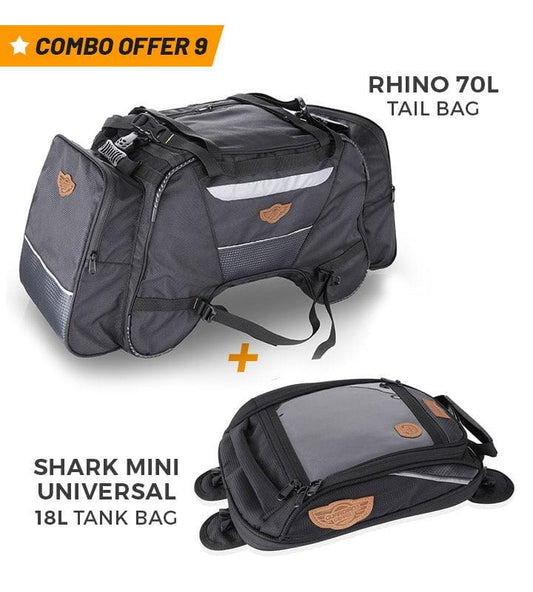 Combo of Rhino 70L Tail Bag + Shark Mini 18L Tank Bag