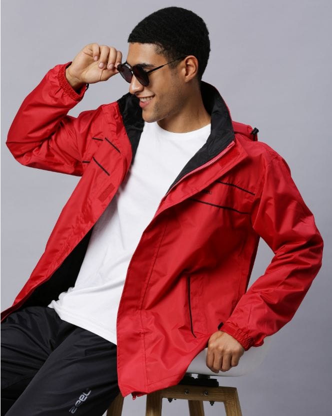 Stylish Paprika Red Color Raincoat Set for Men
