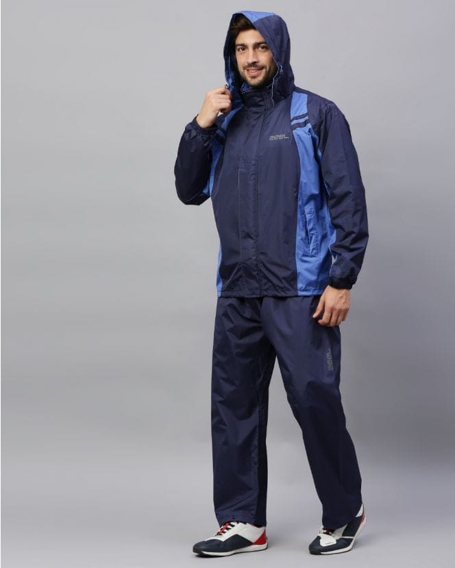 Zeel's Go Hike Navy & Blue Stylish Raincoat Set for Men