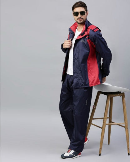 Zeel's Go Hike Navy & Red Stylish Raincoat Set for Men