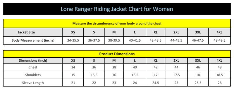 Lone Ranger Riding Jacket Chart for Women