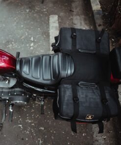 harey davidson bike with saddle bag top view 1