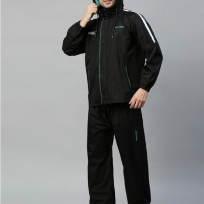 Midnight Black & Green Stylish Raincoat for Mens (Jacket+Pant) – Zeel