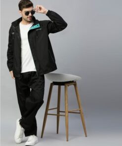 Midnight Black & Green Stylish Raincoat for Mens