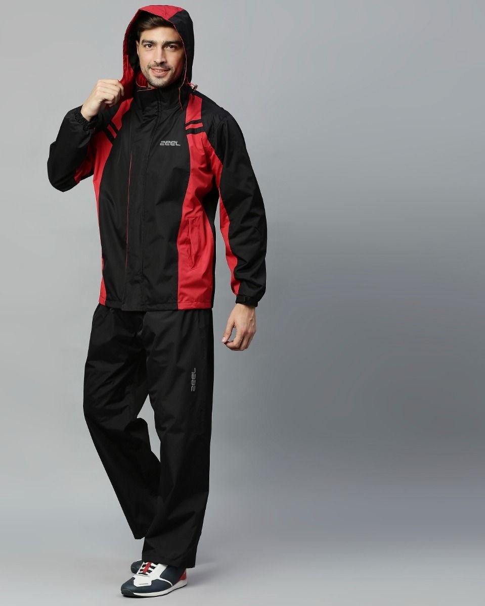Buy Go Hike Black & Red Stylish Raincoat Set for Men Online