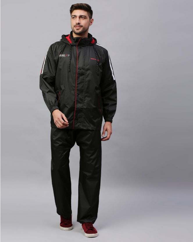 Buy Midnight Black & Red Stylish Raincoat for Mens - Zeel