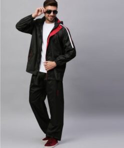 Midnight Black Red Stylish Raincoat for Mens