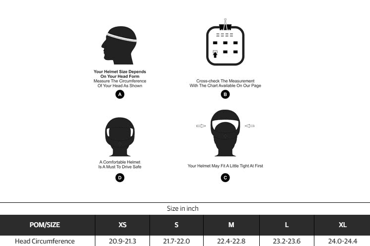 Size Chart for Royal Enfield Helmets
