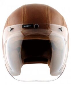 Retro Jet Leather Burnt Open Face Helmet