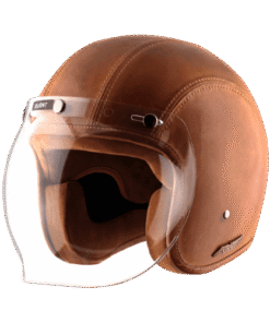 Retro Jet Leather Burnt Open Face Helmet
