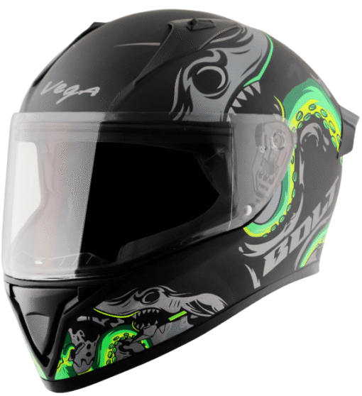 Vega Bolt Octopus Dull Black Neon Green Helmet