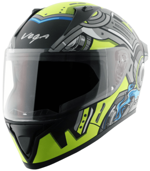 Vega Bolt Superhero Dull Black Neon Yellow Helmet