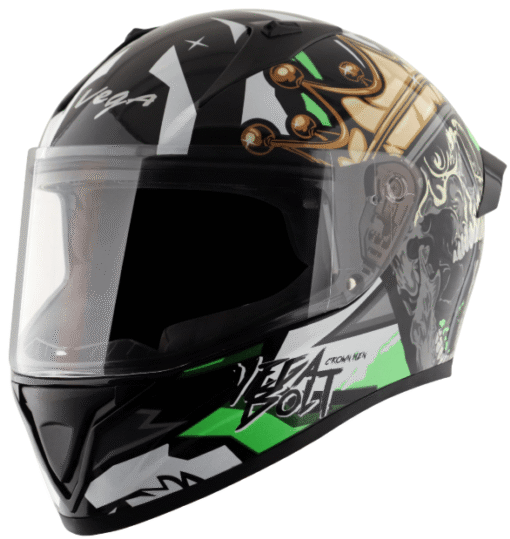 Vega Bolt Crown Men Dull Black Neon Green Helmet