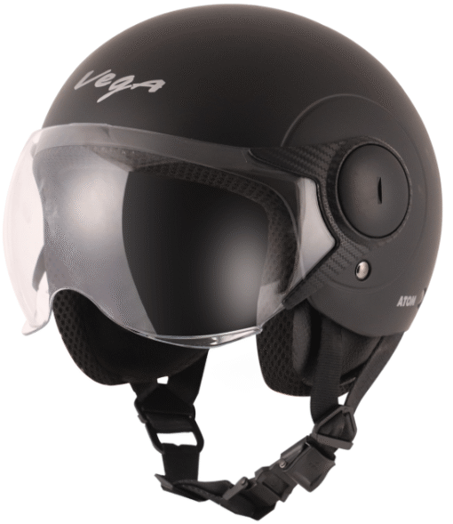 Vega Atom Open Face Dull Black Helmet (ISI Certified)